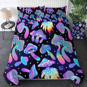 Mushroom Duvet Cover Set Twin Size, 3 Pieces Colorful Black Pattern Comforter Cover Set, Soft Cartoon Bedding Set Mushroom Decor (Twin, Blue Mushroom)