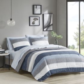 Stripe Comforter Set with Bed Sheets Blue/Grey Full
