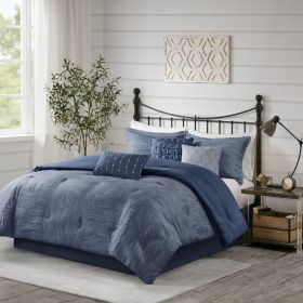 7 Piece Printed Seersucker Comforter Set Navy King