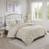 3 piece Tufted Cotton Chenille Damask Comforter Set Taupe King/Cal King