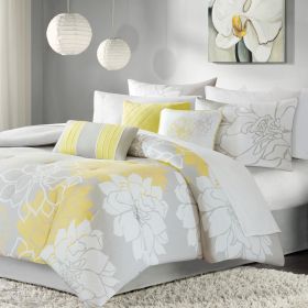 Printed Cotton Sateen Comforter Set Taupe Grey/Yellow King