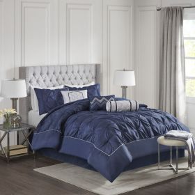 7 Piece Tufted Comforter Set Navy Cal King