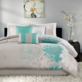 Printed Cotton Sateen Comforter Set Aqua Cal King