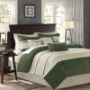 7 PC Pieced Faux Suede Comforter Set Green Cal King