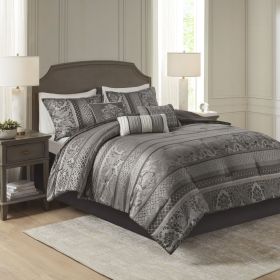 7 Piece Jacquard Comforter Set Grey Queen