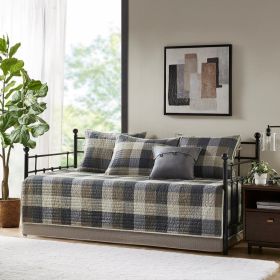 6 Piece Reversible Plaid Daybed Cover Set Neutral Daybed
