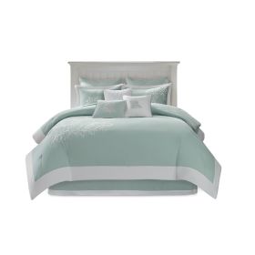 Oversized Cotton Jacquard Comforter Set Aqua Full