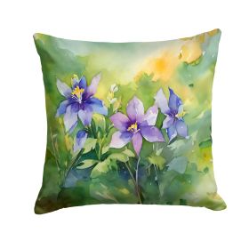 Colorado Rocky Mountain Columbine in Watercolor Throw Pillow Machine Washable, Indoor Outdoor Decorative Pillow for Couch, Bed or Patio, 18Hx18W