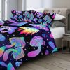Mushroom Duvet Cover Set Twin Size, 3 Pieces Colorful Black Pattern Comforter Cover Set, Soft Cartoon Bedding Set Mushroom Decor (Twin, Blue Mushroom)