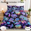 Mushroom Duvet Cover Set Twin Size, 3 Pieces Colorful Black Pattern Comforter Cover Set, Soft Cartoon Bedding Set Mushroom Decor (Twin, Blue Mushroom)