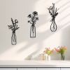 3-Piece Metal Vase Floral Wall Art - Rustic Farmhouse Decor Metal Wall Art Black Minimalist Floral Nature Theme Wall Decor Suitable for Home Bedroom D