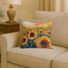 Kansas Sunflowers in Watercolor Throw Pillow Machine Washable, Indoor Outdoor Decorative Pillow for Couch, Bed or Patio, 18Hx18W