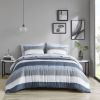 Stripe Comforter Set with Bed Sheets Blue/Grey King