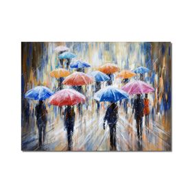 Large Abstract People Walking In The Rain With Umbrellas Painting 100% Handmade Oil Painting On Canvas Modern Decorative Wall Art (size: 50X70cm)