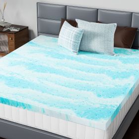 2-3 Inch Gel Memory Foam Mattress Topper Full Size Cooling Mattress Soft and Breathable Bed Topper School Bedroom Furniture (Color: Blue, size: 2 Inches/Queen)