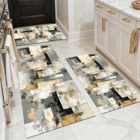 Three-piece kitchen rug set, non-slip and washable, abstract pattern kitchen hallway rug, soft and comfortable, suitable for sinks, floors, entrances (Main Color: White, Main Material: Polyester)