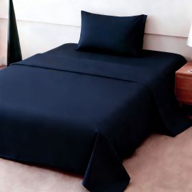 4pcs ultra-soft 85g sheet and pillowcase set, soft solid color, machine washable, suitable for all seasons, Christmas comfortable bedding set (Color: Dark blue, size: twin(38.98''*74.8''))