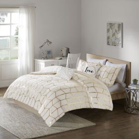 Full/Queen Metallic Printed Comforter Set (Color: as Pic)