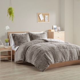 King/Cal King Shaggy Long Fur Comforter Mini Set (Color: as Pic)