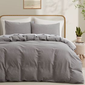 100% Washed Cotton Duvet Cover Set, Durable Fade-Resistant Natural Bedding Set (No Comforter) (Color: Light Grey, size: TWIN)