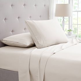 Bamboo 4 Piece Luxury 3 Line Embroidered Sheet Set (Color: Ivory, size: Twin XL)