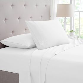 Bamboo 4 Piece Luxury 3 Line Embroidered Sheet Set (Color: White, size: KING)