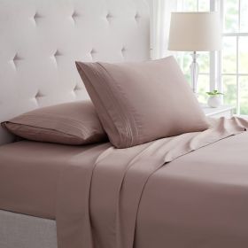 Bamboo 4 Piece Luxury 3 Line Embroidered Sheet Set (Color: Taupe, size: TWIN)