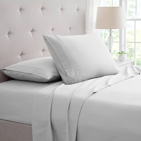 Bamboo 4 Piece Luxury 3 Line Embroidered Sheet Set (Color: Silver, size: TWIN)